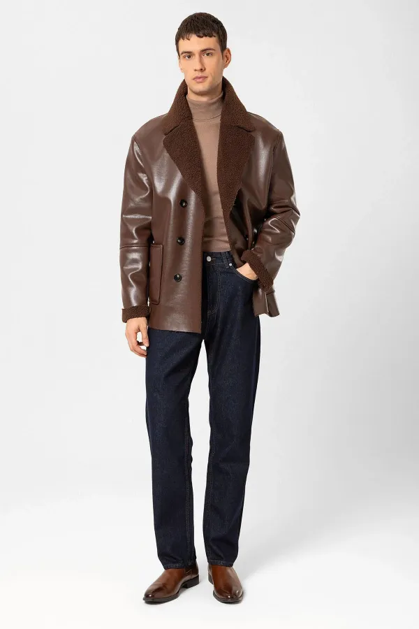 Veste croisée en similicuir pour homme Antioch avec doublure couleur café