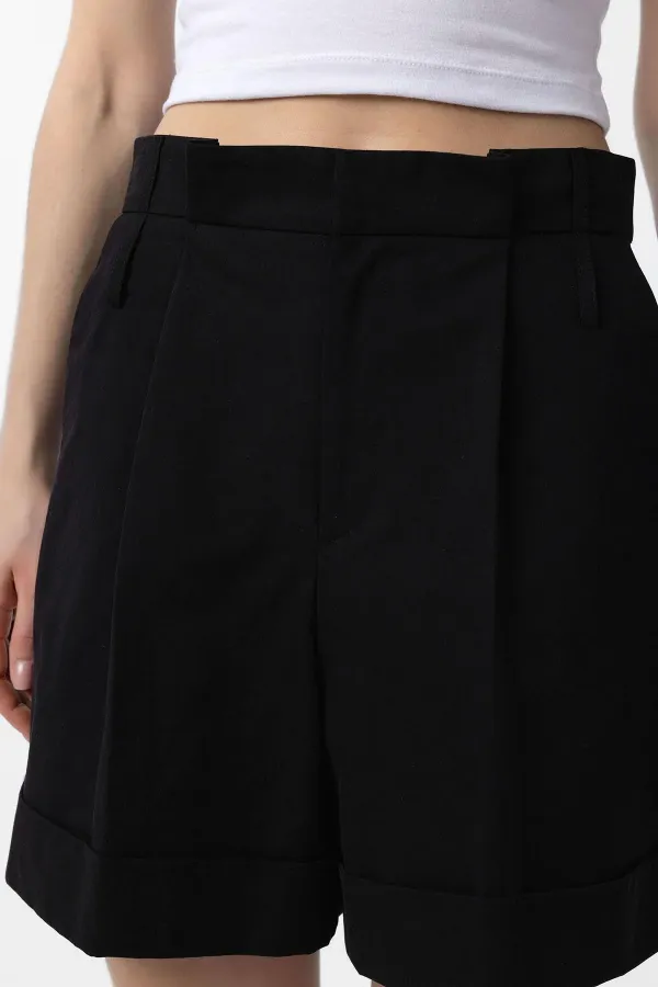 Antioch Siyah Yüksek Bel Pensli  Kadın Bermuda Şort