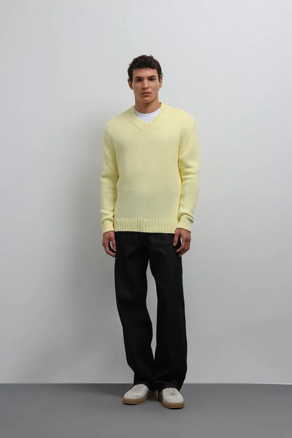 Antioch Yellow Textured V-Neck Men's Sweater