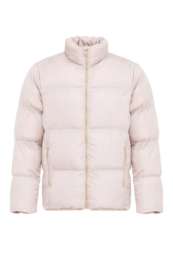 Antioch Bej Dik Yaka Kauçuk Şişme Mont