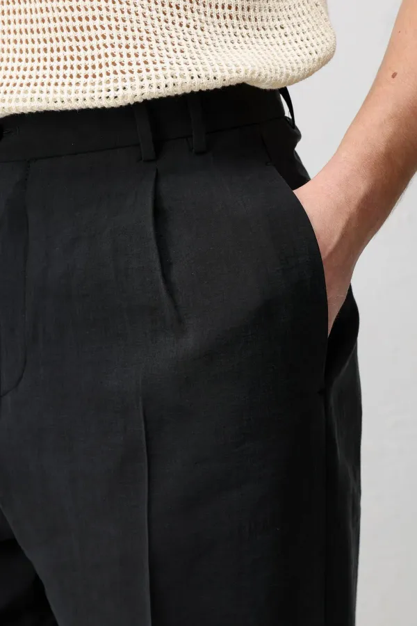 Antioch Black Lyocell Relaxed Fit Pleated Men's Trousers