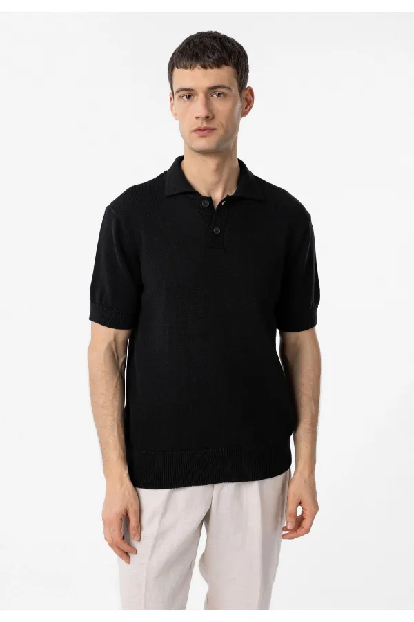 Antioch Siyah 100% Pamuk Polo Yaka Triko T-Shirt