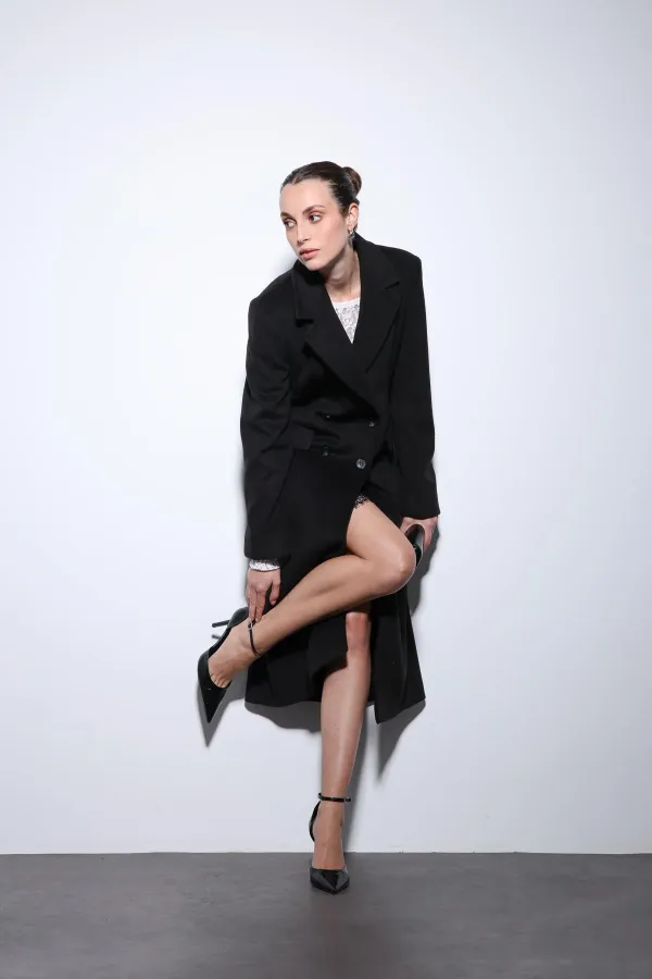 Antioch Black Wool Blend Double-Breasted Women's Coat