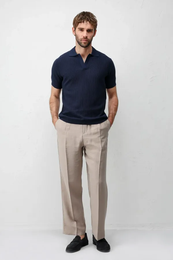 Antioch Lacivert Premium Dokulu Erkek Triko T-Shirt