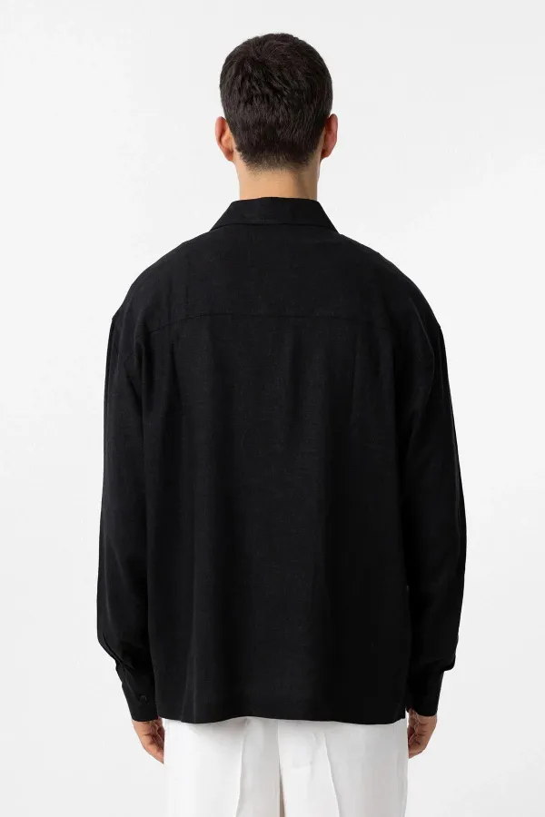 Antioch Black Linen Blend Relax Fit Men's Shirt