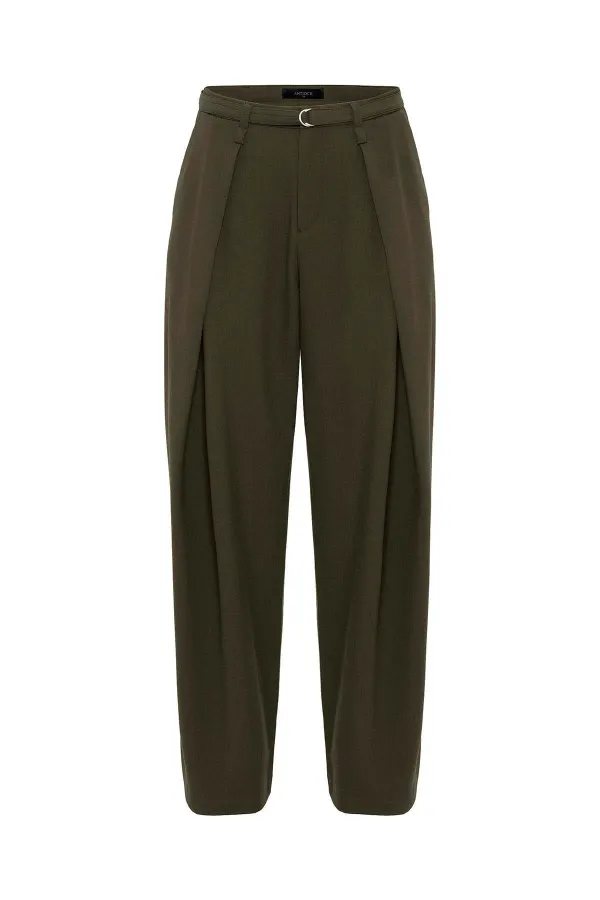 Antioch Khaki Belted Pleated Women's Trousers