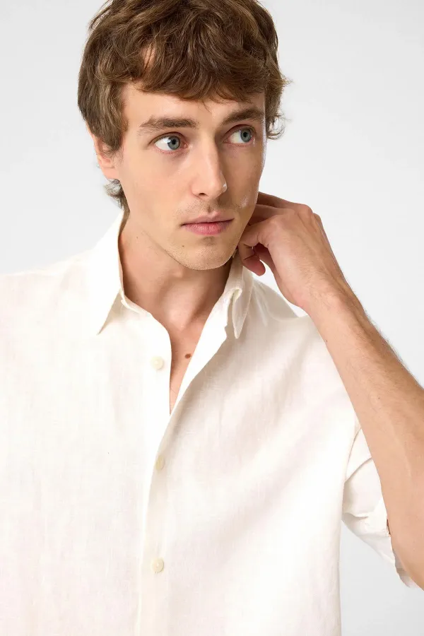 Chemise homme Antioch blanche 100 % lin coupe décontractée