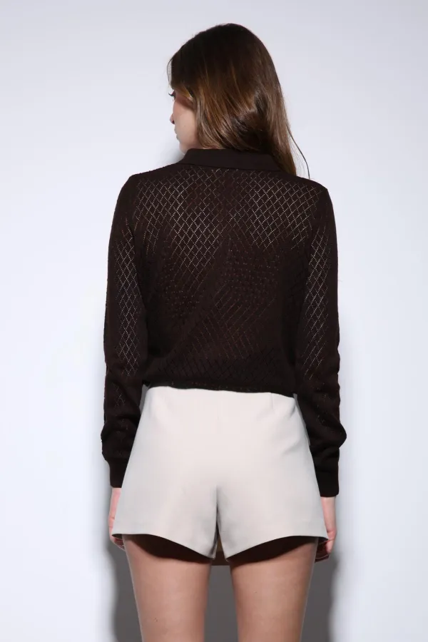 Pull en maille à col polo Antioch Coffee pour femme