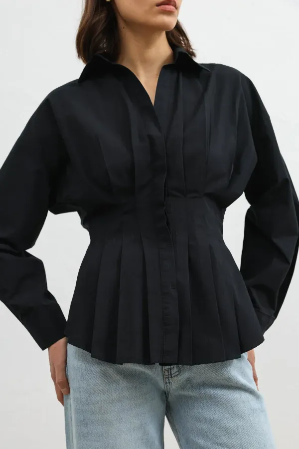 Chemise Antioch noire plissée en popeline pour femme
