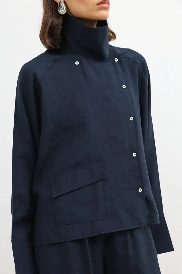 Antioch Lacivert Özel Dik Yaka Kadın Gömlek