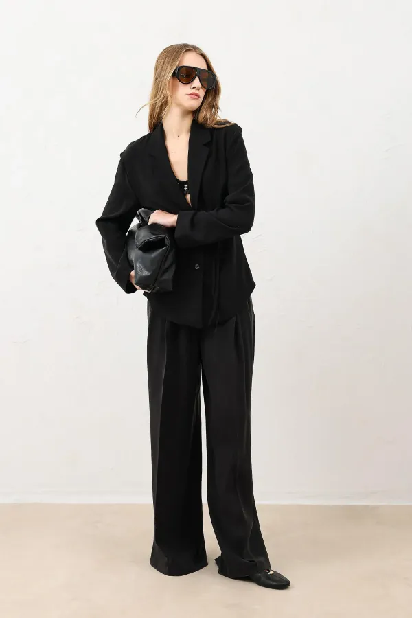 Antioch Black Pleated Palazzo Women's Trousers