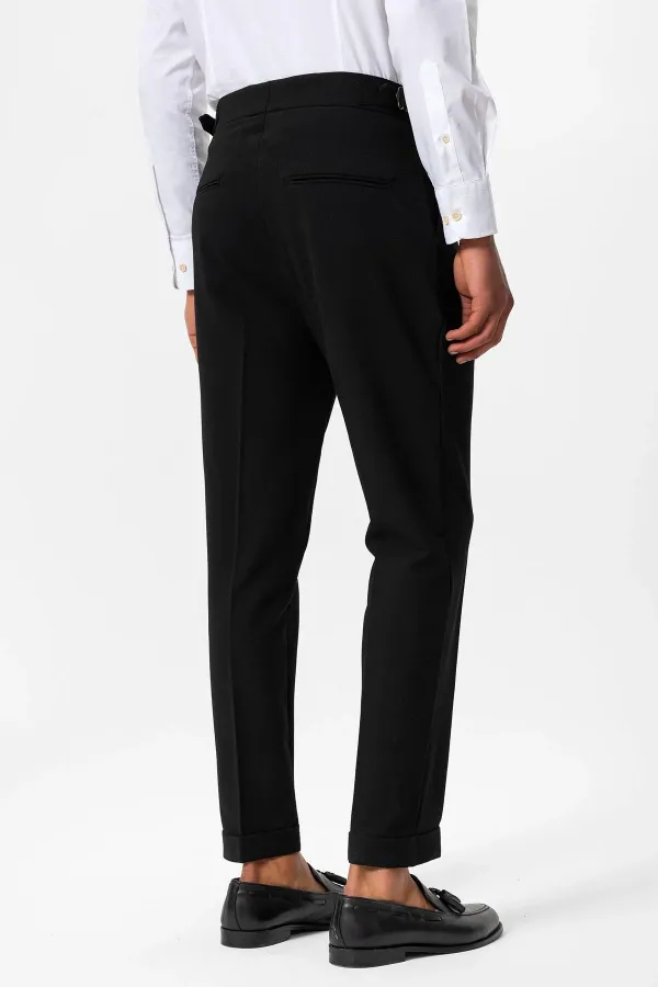 Antioch Siyah Yüksek Bel Pileli Dokulu Erkek Pantolon