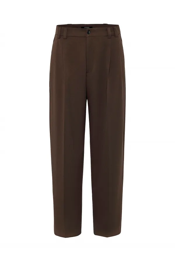 Pantalon homme Antioch Coffee taille haute coupe décontractée à plis