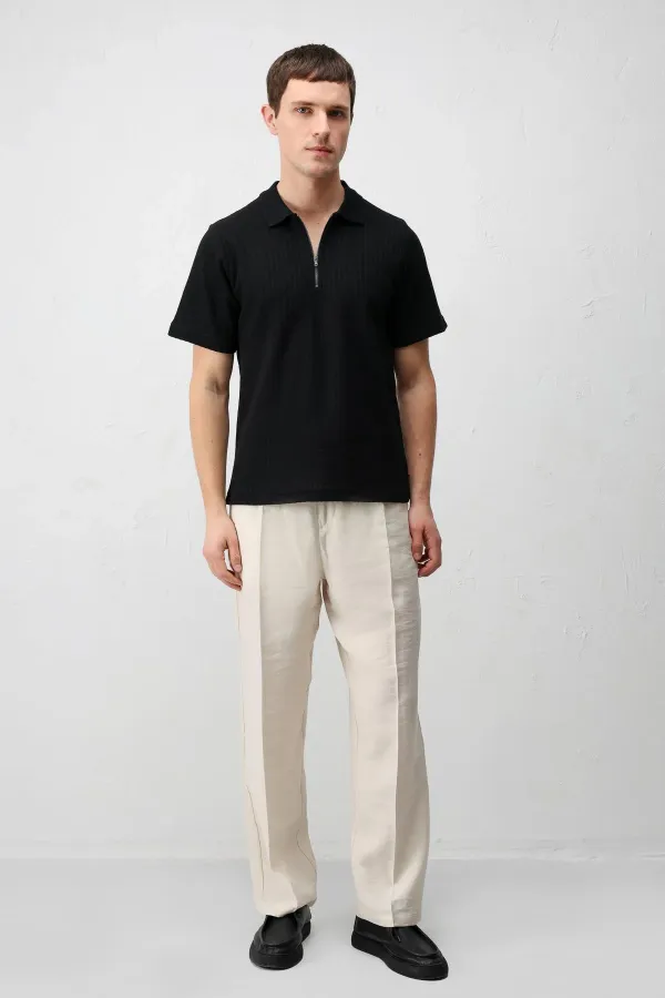 Antioch Siyah Dokulu Örme Polo Yaka Erkek T-Shirt