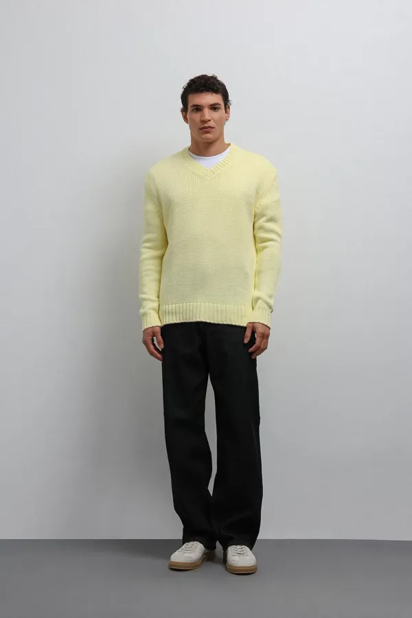 Antioch Yellow Textured V-Neck Men's Sweater