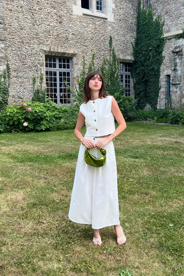 Antioch Beyaz Keten Karışımlı Kadın Yelek