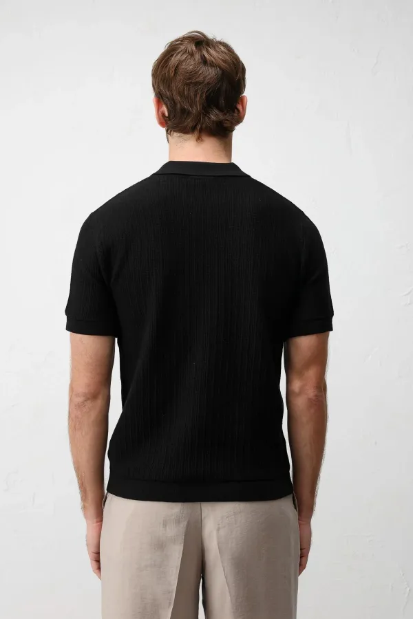 T-shirt en maille texturée premium Antioch Black pour homme