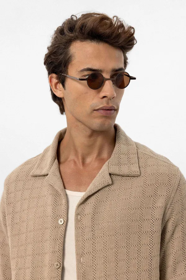 Antioch Vizon Apaş Yaka Kare Örme Erkek Gömlek