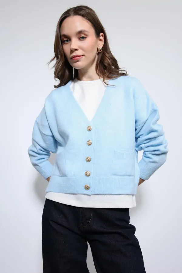 Antioch Mavi Yün Karışımlı Hırka