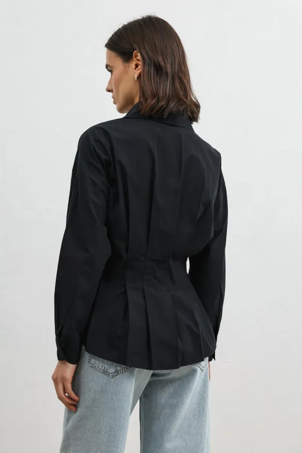 Chemise Antioch noire plissée en popeline pour femme