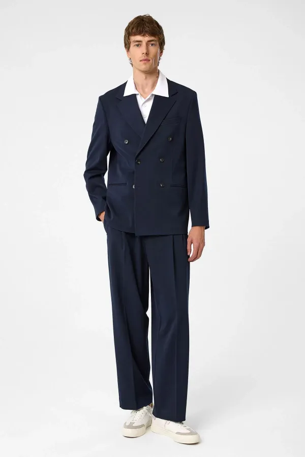 Antioch Lacivert Relax Fit Kruvaze Erkek Blazer Ceket