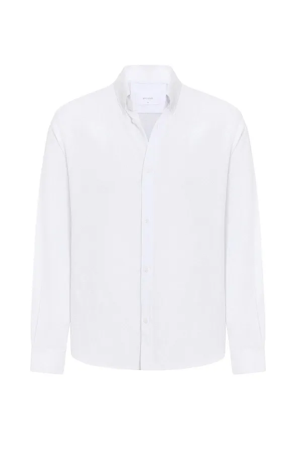 Antioch White Linen Blend Button-Down Collar Men's Shirt
