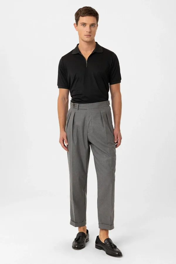 Pantalon homme Antioch gris plissé taille haute