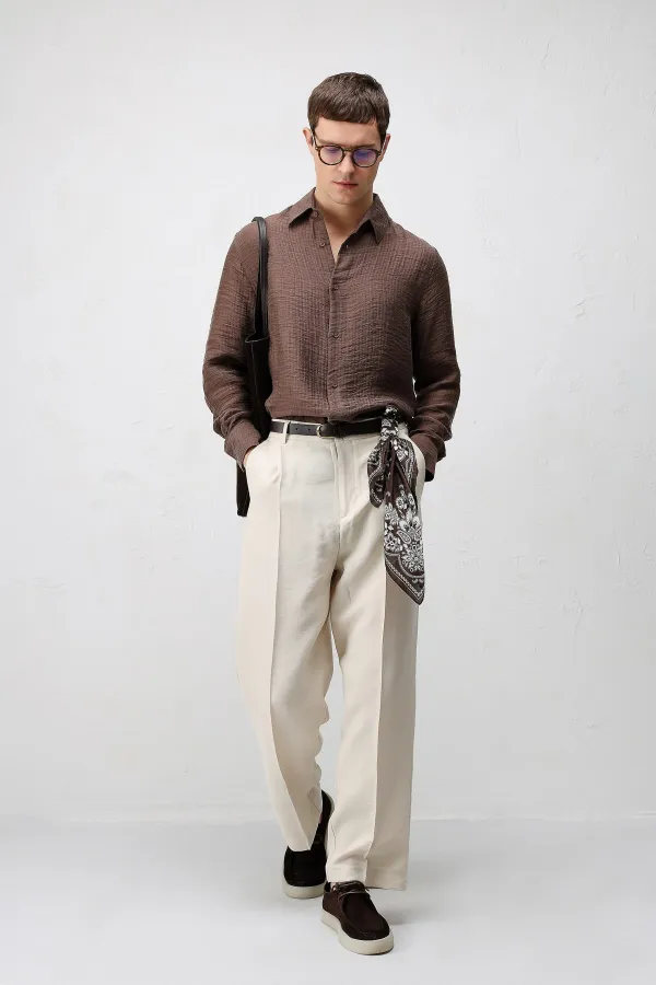 Antioch Light Brown Crinkled Relax Fit Men's Shirt