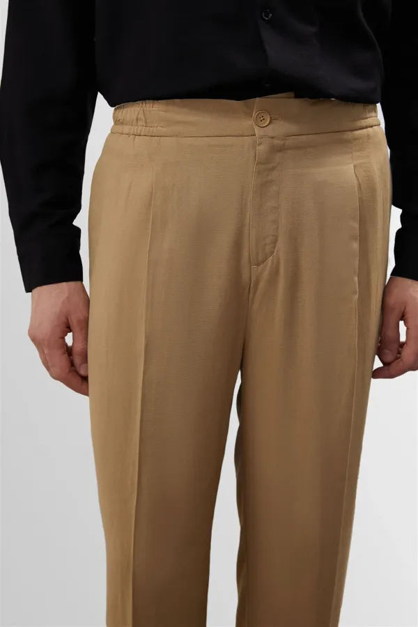 Pantalon pour homme Antioch Light Mink taille haute plissé en lin mélangé