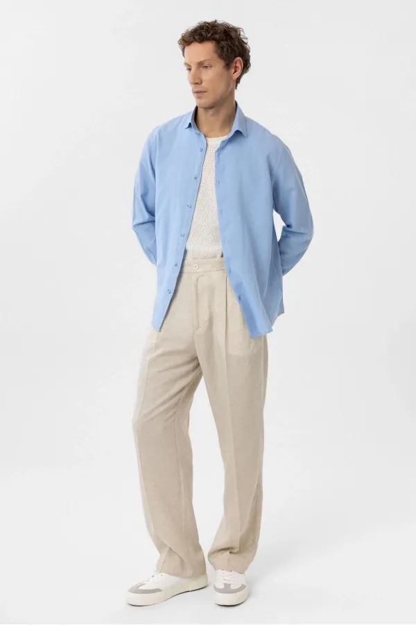 Antioch Bebe Blue Linen Blend Boys' Shirt