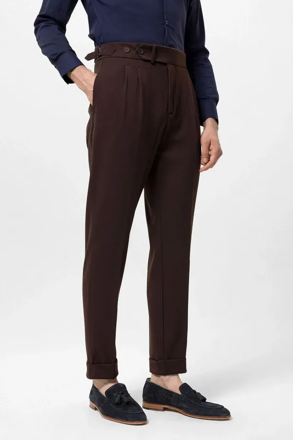 Antioch Coffee High Waist Pleated Carrot Fit Men's Trousers