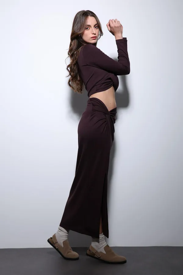 Antioch Mürdüm Yırtmaç Detaylı Kadın Etek Takım