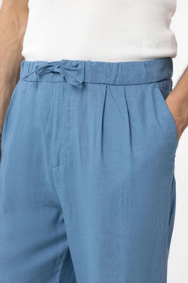 Antioch Bebe Blue Linen Blend Baggy Boys' Pants with Belt