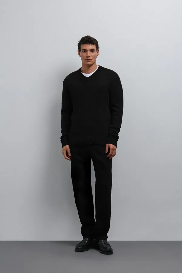 Antioch Black Textured V-Neck Men's Sweater