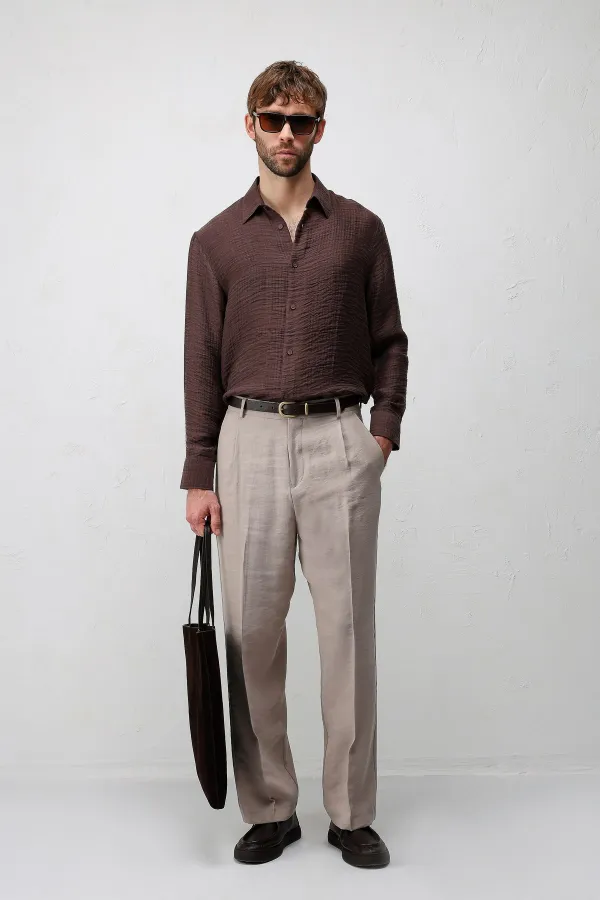 Antioch Coffee Crinkled Relax Fit Men's Shirt