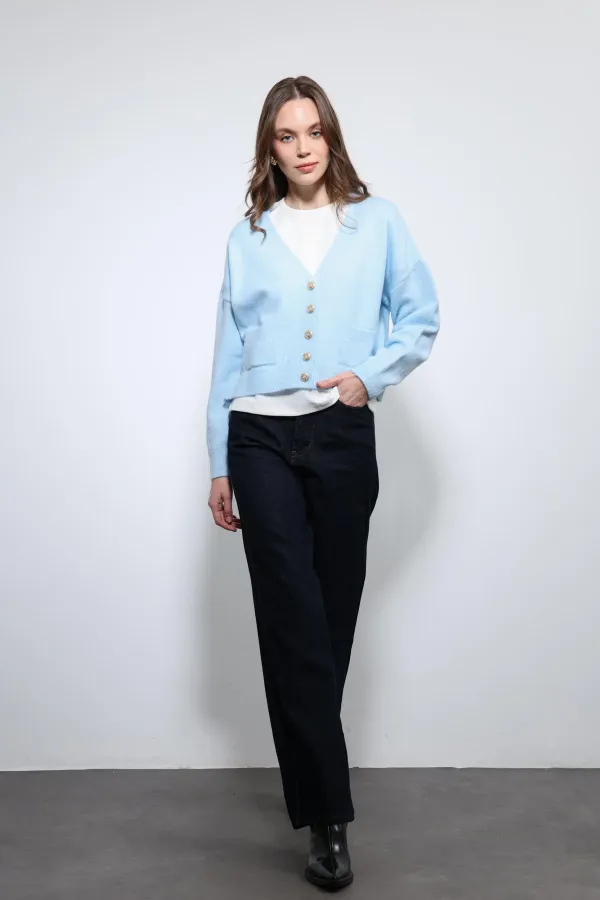 Antioch Mavi Yün Karışımlı Hırka