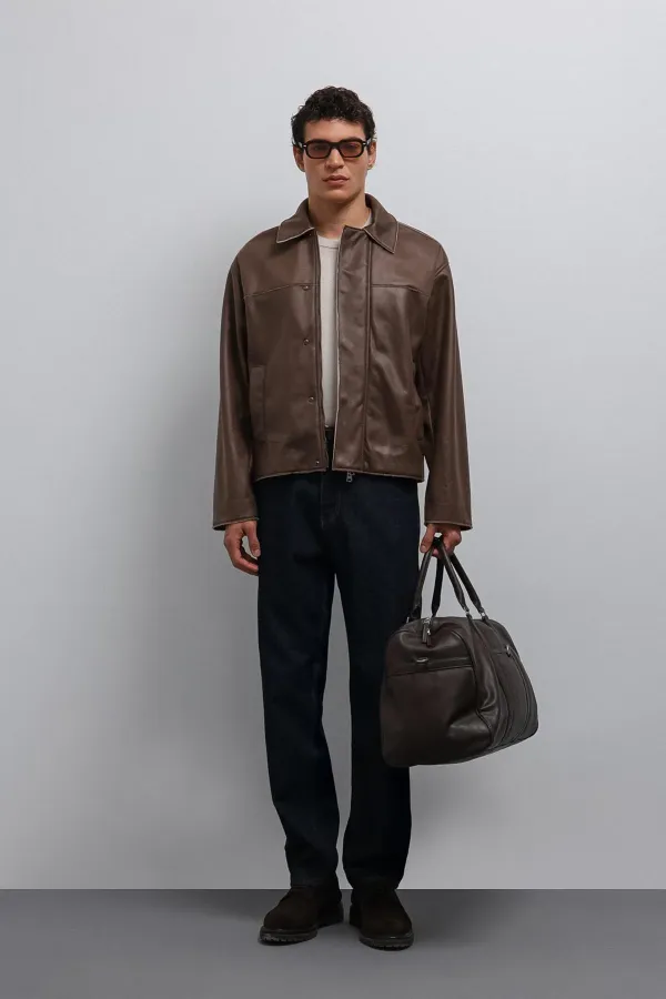 Veste pour homme Antioch Coffee Relax Fit en similicuir