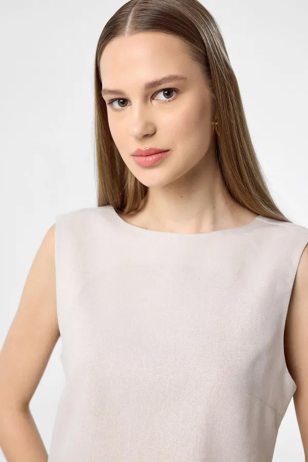 Antioch Bej Keten Karışımlı Kadın Bluz