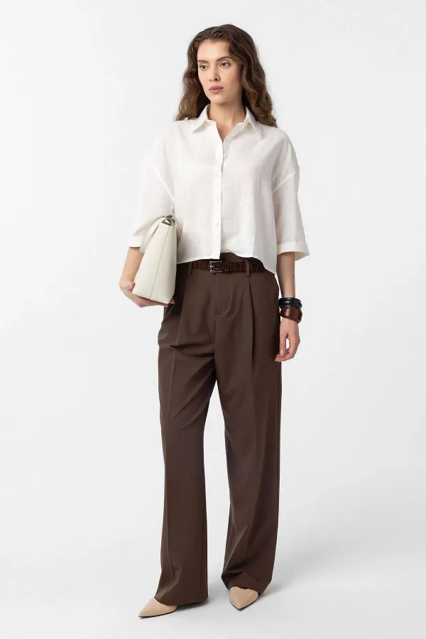 Antioch Beyaz Crop Dokulu Kadın Gömlek