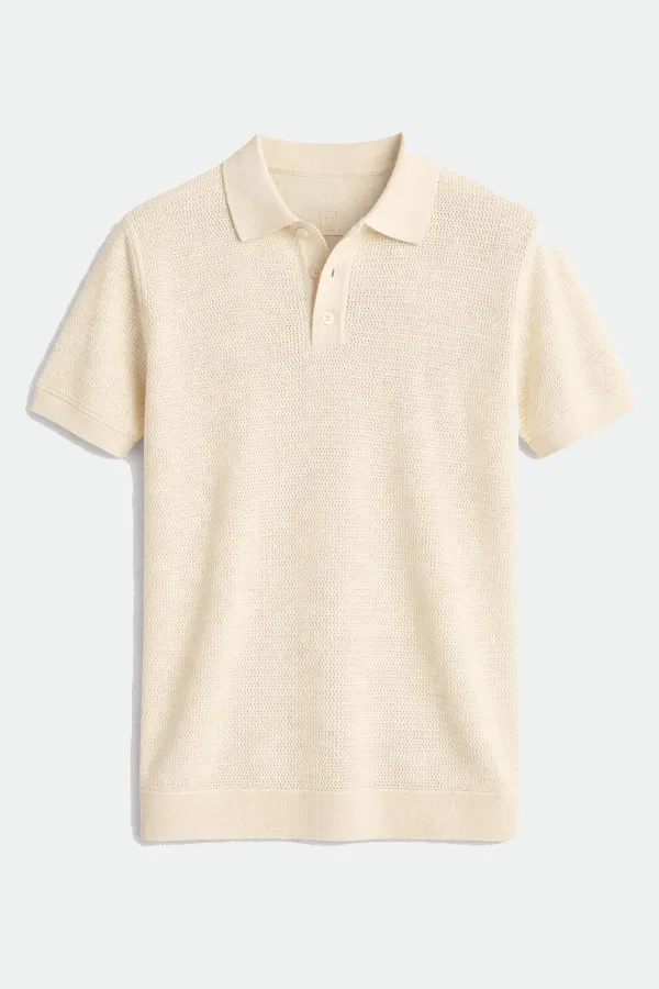 T-shirt homme Antioch à col polo texturé en maille d'os