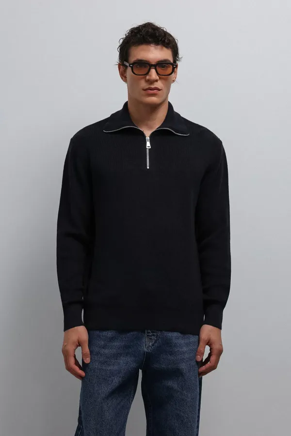 Antioch Lacivert Fermuarlı Triko Erkek Kazak