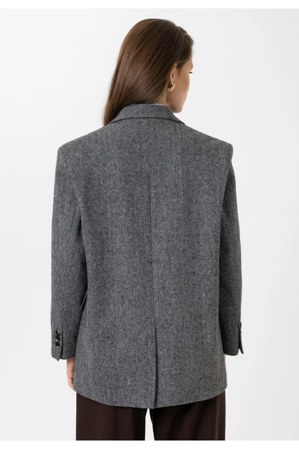 Antioch Black Women's Relax Fit Herringbone Pattern Blazer Jacket