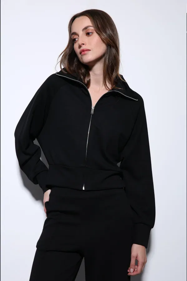 Antioch Siyah Fermuarlı Kadın Eşofman Takım