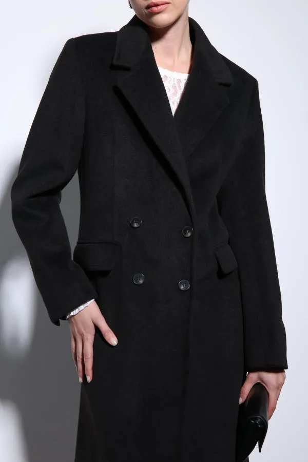 Antioch Black Wool Blend Double-Breasted Women's Coat