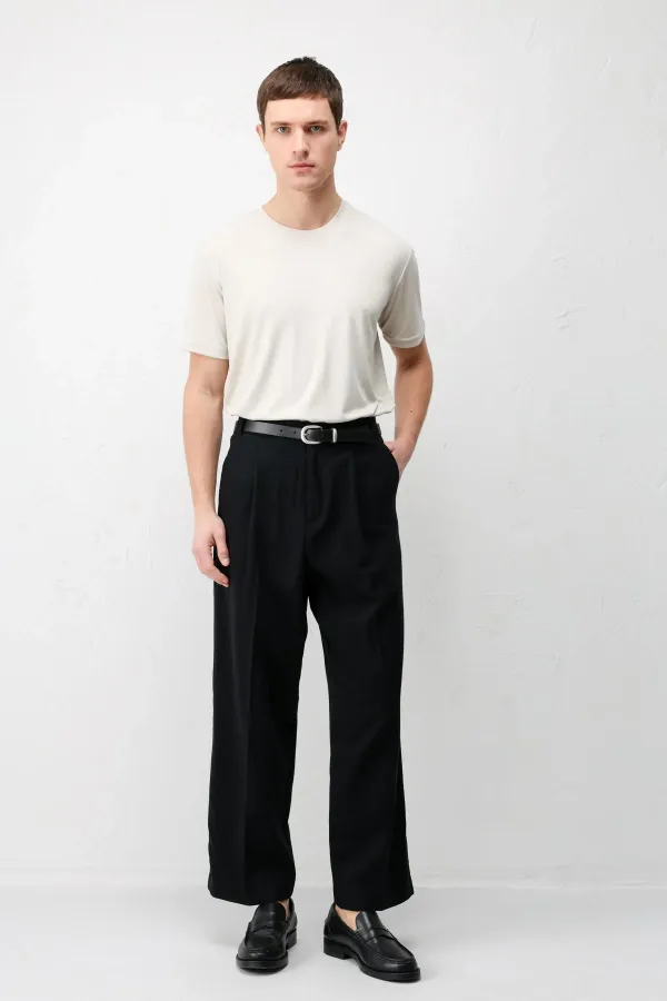 Antioch Siyah Yüksek Bel Pileli Relax Fit Erkek Pantolon