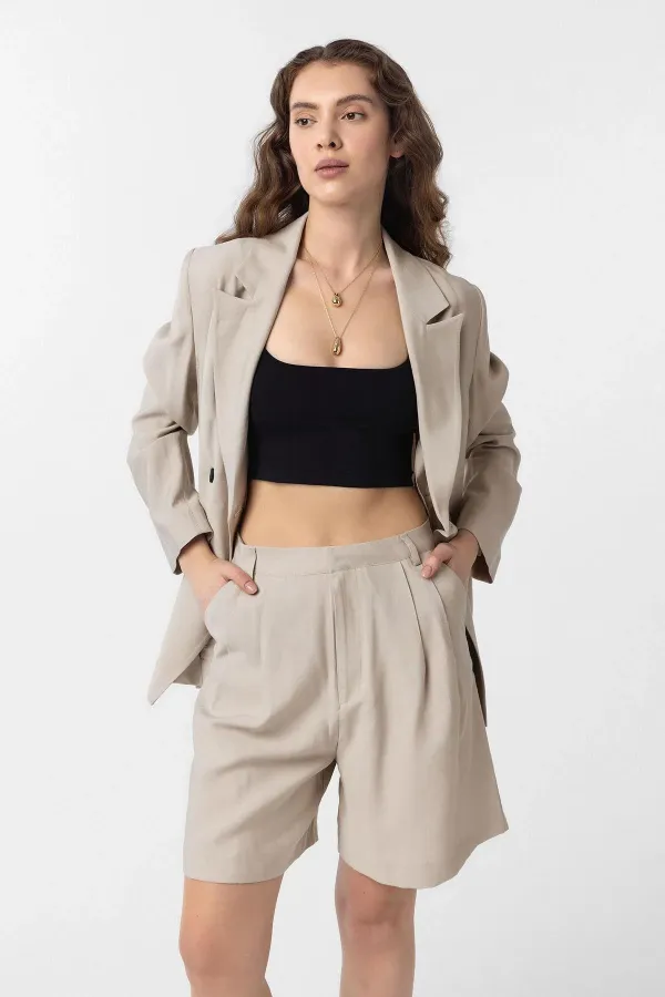 Antioch Bej Kruvaze Kadın Blazer Ceket