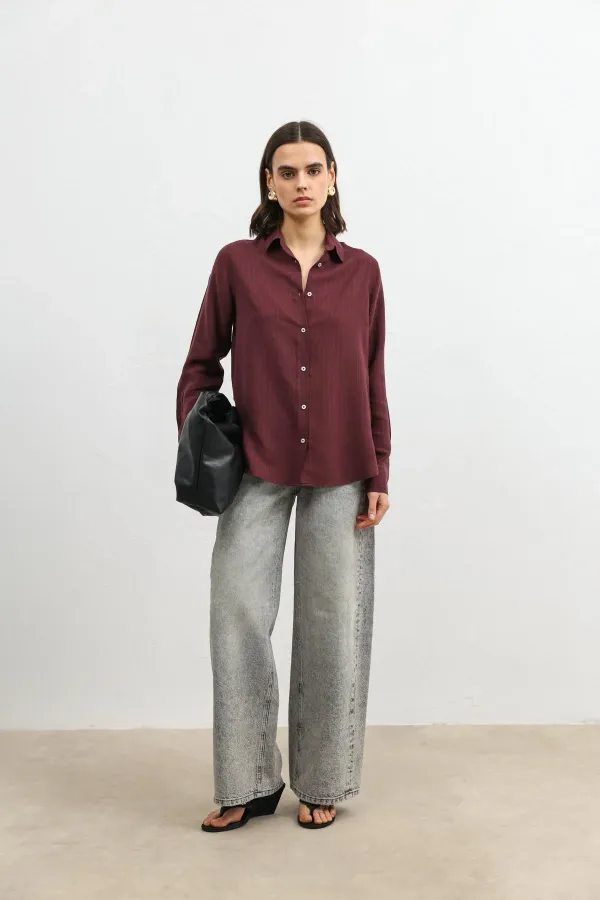 Chemise rayée Antioch Burgundy 100% lyocell pour femme