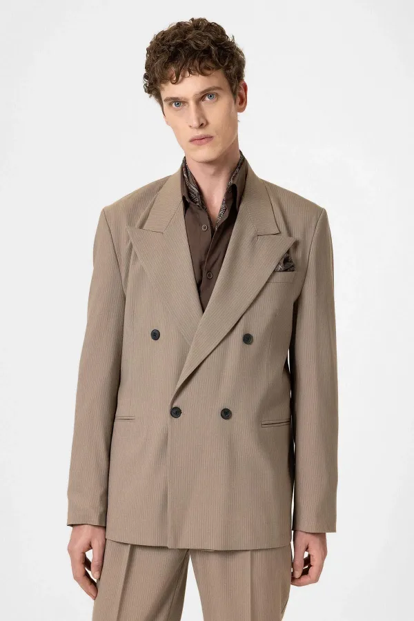 Antioch Vizon Rahat Kruvaze Çizgili Erkek Blazer Ceket