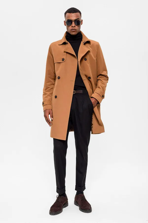 Trench-coat croisé à ceinture couleur fauve Antioch