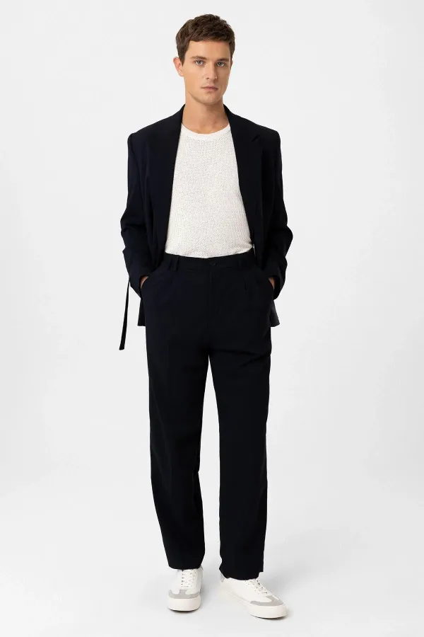 Antioch Koyu Lacivert Çift Pileli Baggy Fit Erkek Pantolon